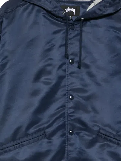 Stussy Hooded Blazer Coat Drawstring Hem Design In Blue