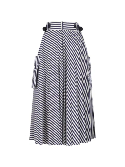 Sacai Stripe-pattern Skirt In Blue