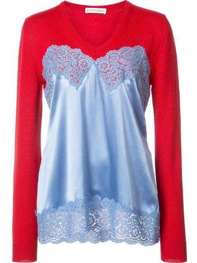 Altuzarra Paolar Silk Slip Layered V-neck Sweater In Blue Multi | ModeSens