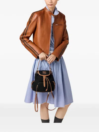 Miu Miu Canvas And Leather Backpack In Black
