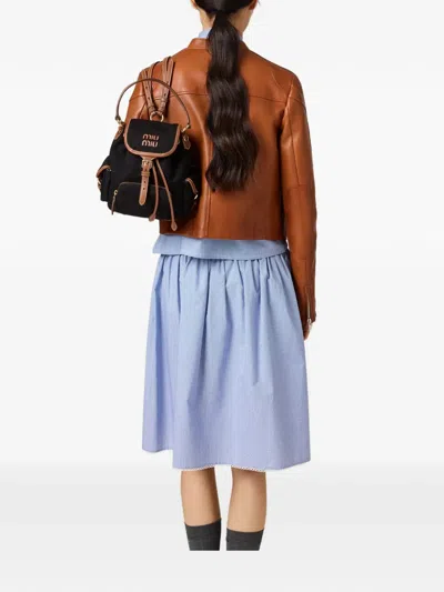 Miu Miu Canvas And Leather Backpack In Black