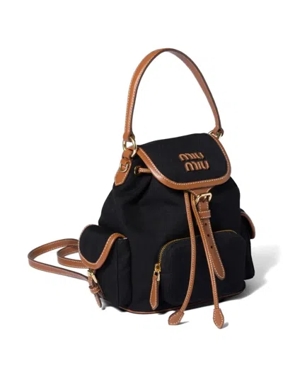 Miu Miu Canvas And Leather Backpack In Black