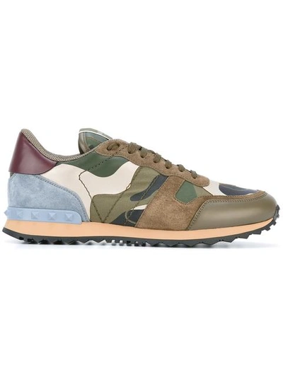 Valentino Garavani Men's Rockrunner Laminate Camo Leather Trainer Sneaker, Gold/green In Green Mix