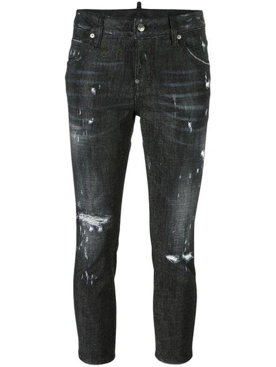 Dsquared2 Cool Girl Cropped Microstudded Jeans In Black