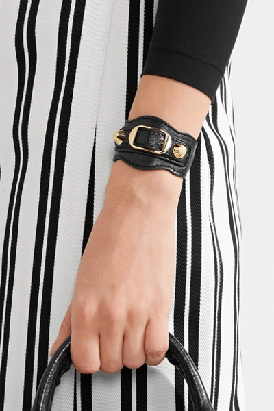 Balenciaga Metallic Edge Textured-leather And Gold-tone Bracelet In Black |  ModeSens