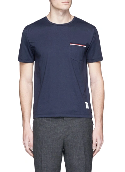Shop Thom Browne Stripe Trim T-shirt In Blue