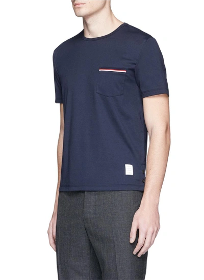 Shop Thom Browne Stripe Trim T-shirt In Blue