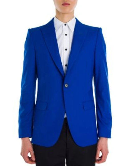 Shop Alexander Mcqueen Solid Periwinkle Wool & Silk Jacket