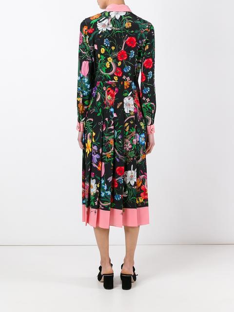 Gucci Pleated Printed Silk Crepe De Chine Dress In Multicolour | ModeSens