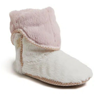 Dearfoams Beth Furry Womens Memory Foam Bootie Slippers In White