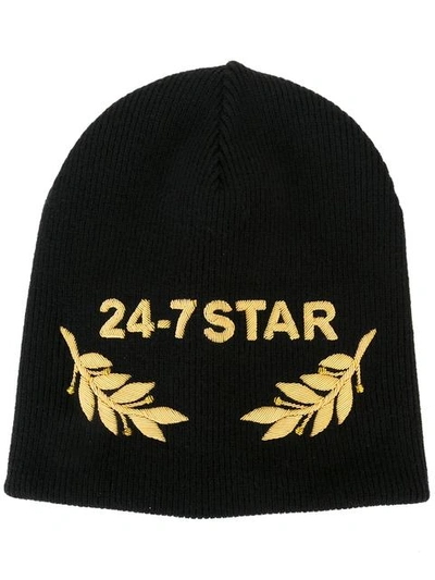 Dsquared2 Wool Beanie Hat W/ Embroidery In Nero Oro