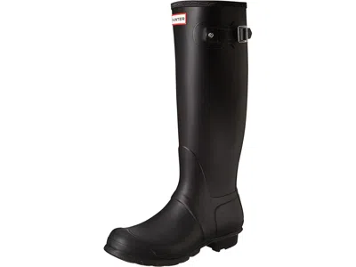 Hunter Womens Embossed Side Buckled Round Toe Mid-calf Rainboots Black