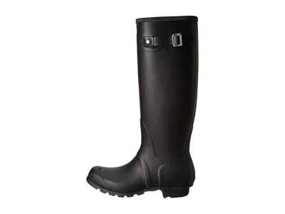 Hunter Womens Embossed Side Buckled Round Toe Mid-calf Rainboots Black