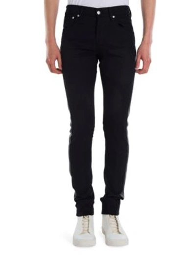 Alexander Mcqueen Leather Trim Slim-fit Jeans In Black Multicolor