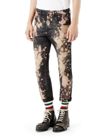 Shop Gucci Bleached Denim Tapered Pants In Black White