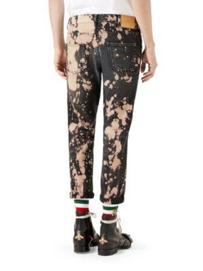 Shop Gucci Bleached Denim Tapered Pants In Black White