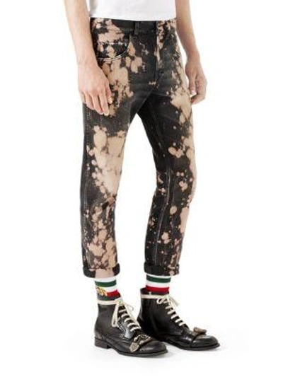 Shop Gucci Bleached Denim Tapered Pants In Black White