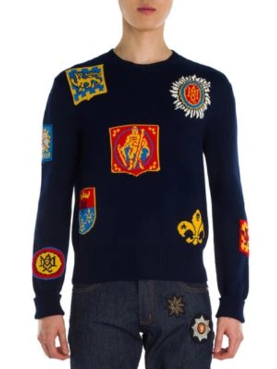 Shop Alexander Mcqueen Jacquard Badge Sweater In Blue  Multi