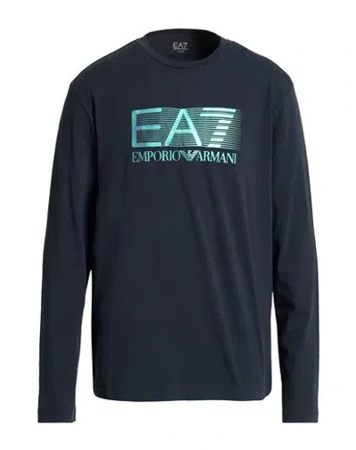 Ea7 Man Sweatshirt Navy Size Xs Cotton, Polyester, Elastane In Blue
