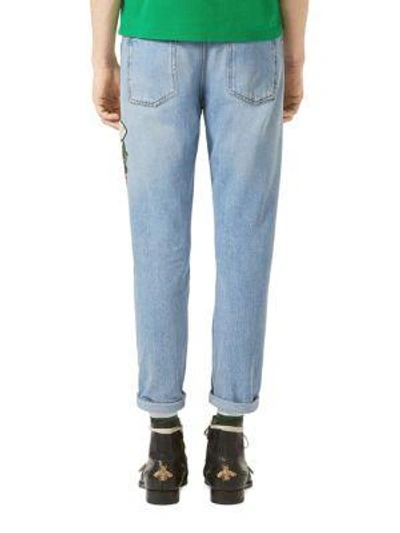 Shop Gucci Embroidered Denim Punk Pants In Blue