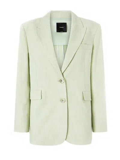 Pinko Flap Pocket Button Fastening Long Sleeve Jacket With Peaked Lapels In Green