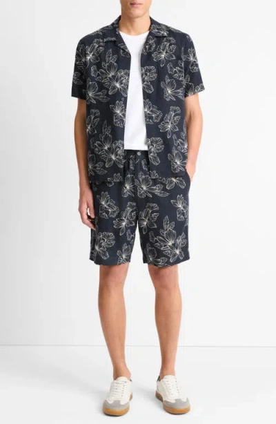 Vince Floral Pattern Shorts With Side And Back Pockets In Sand