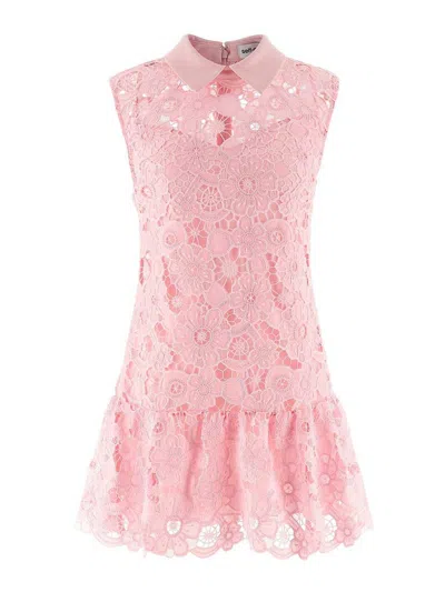 Self-portrait Pink Lace Collared Mini Dress In Multi