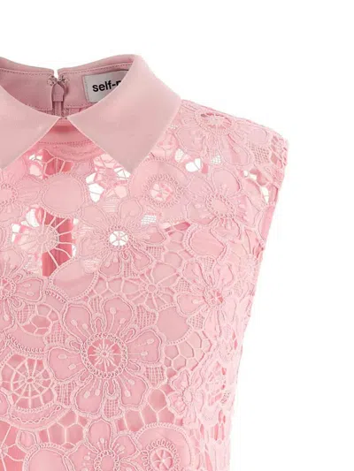 Self-portrait Pink Lace Collared Mini Dress In Multi