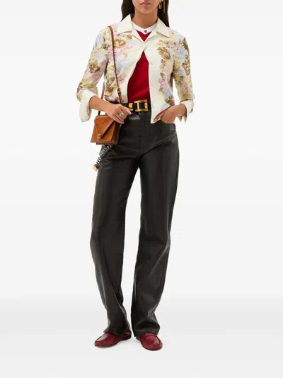 Versace Cotton V Neck Top Short Sleeves Buttons In Multi