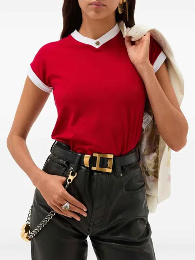 Versace Cotton V Neck Top Short Sleeves Buttons In Multi