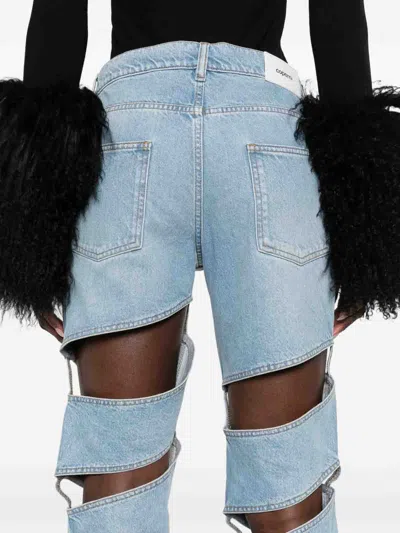 Coperni Light Blue Jeans With Cut-out Spiral Design And Logo Patch On The Rear In Denim Woman In Blue