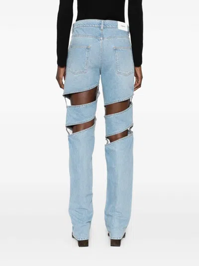 Coperni Light Blue Jeans With Cut-out Spiral Design And Logo Patch On The Rear In Denim Woman In Blue