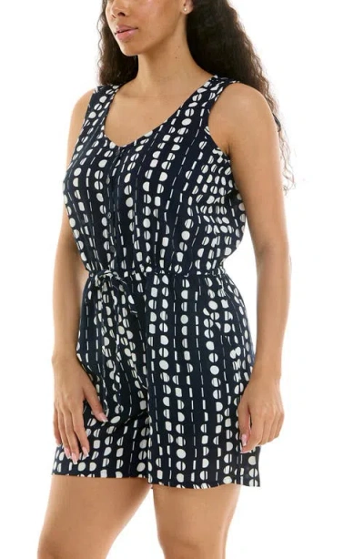 Nina Leonard Patterned Woven Romper In Multi