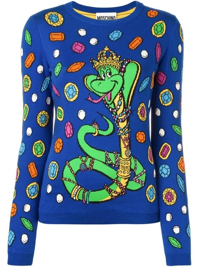 Moschino Long Sleeve Sweater In Fantasy Print Blue
