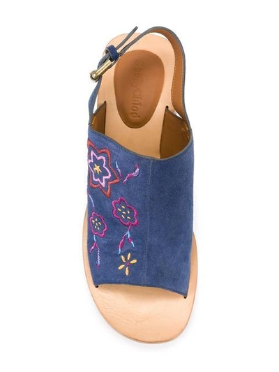 Shop See By Chloé Embroidered Sandals In Blue