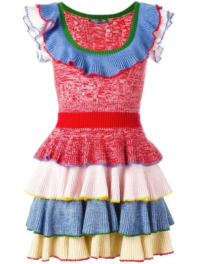 Alexander Mcqueen Tiered-ruffle Knitted Mini Dress In Multi