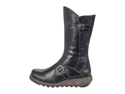 Fly London Womens Black Mes 2 Wedge Heel Buckle Mid-calf Leather Zip Platform Boots