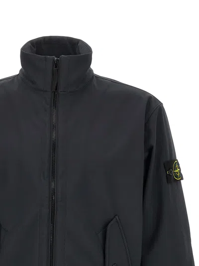 Stone Island Stretch Polyester Jacket Elastic Cuffs High Collar In Black