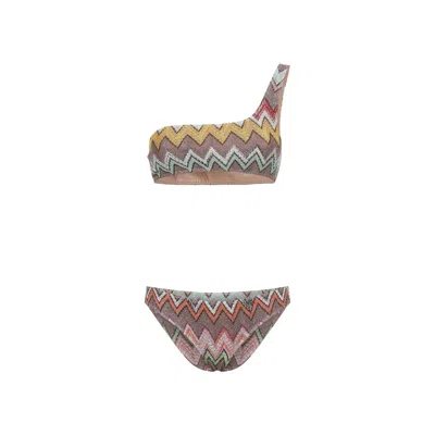 Missoni One Shoulder Bikini High Cut Textured In Multi