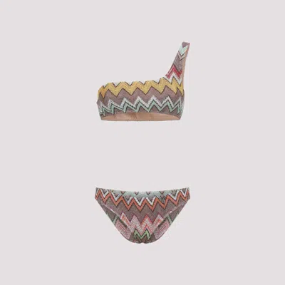Missoni One Shoulder Bikini High Cut Textured In Multi