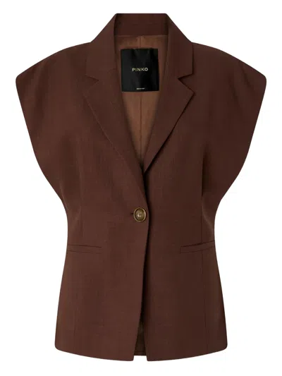 Pinko Single-breasted Sleeveless Gilet In Brown