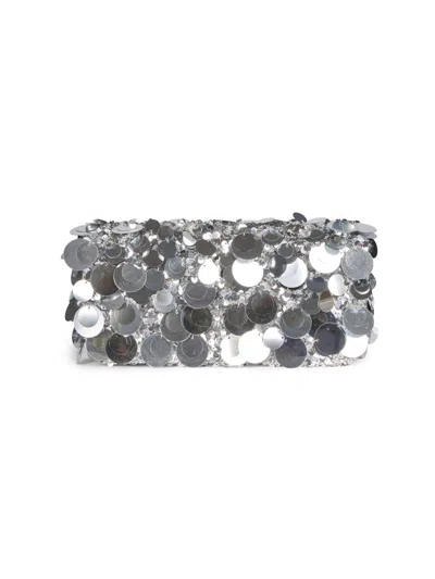 Rabanne Rectangular Sequin Clutch Bag Chain Strap In Metallic