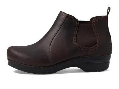 Dansko Ankle Boot With Side Elastics In Black Oiled Leather In Multi