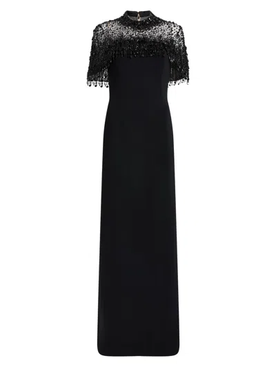 Jenny Packham Livia Beaded-embellishment Zip-up Maxi Dress In Black