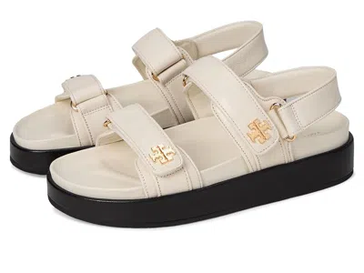 Tory Burch Chic Low-heel Sandals With Logo Embellishment In White