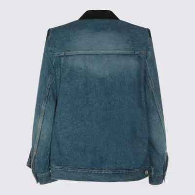 Sacai Womens Black Blue Tailored-contrast Wool And Denim Jacket