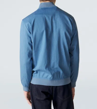 Kiton Denim Bomber Jacket In Blue