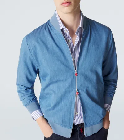 Kiton Denim Bomber Jacket In Blue