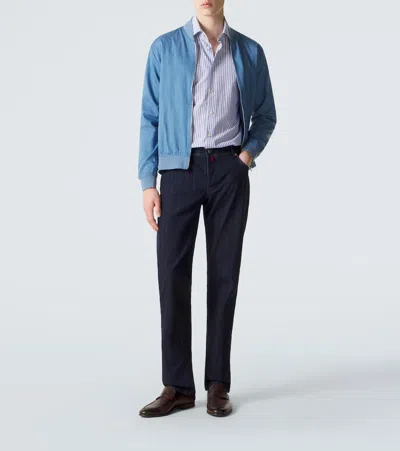 Kiton Denim Bomber Jacket In Blue
