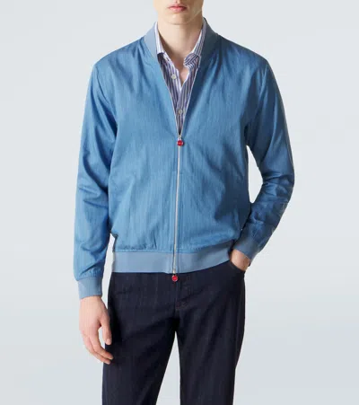 Kiton Denim Bomber Jacket In Blue